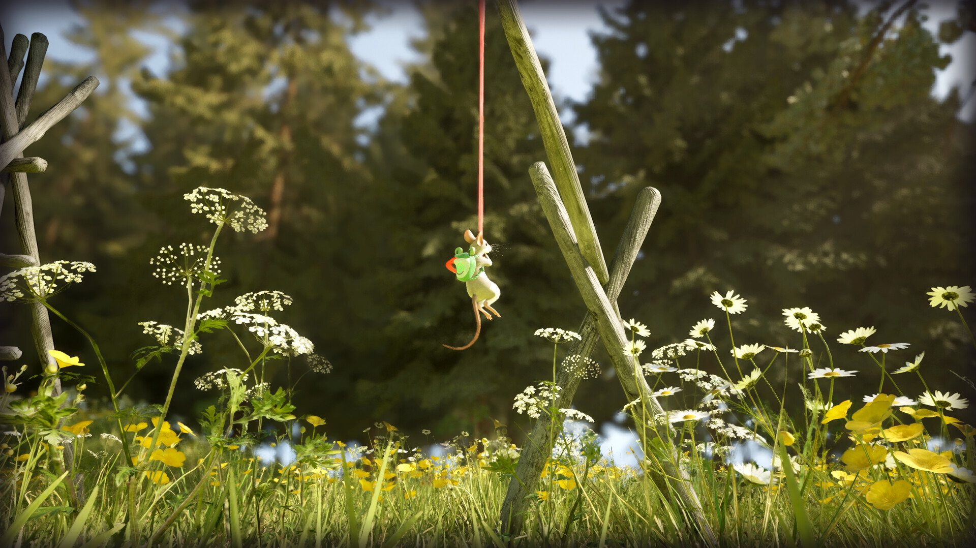 Wir können uns relativ frei durch die offene Welt schwingen. Wir können unsere Liane jeweils frei am nächsten Objekt andocken. © Knights Peak Interactive