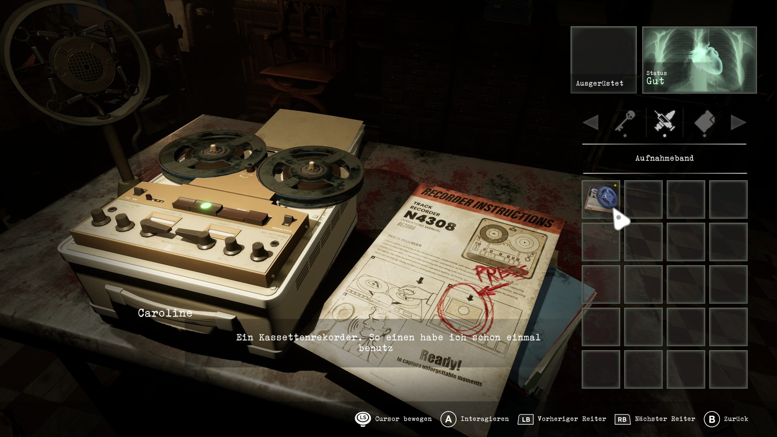 Das fixe Speichersystem orientiert sich an Resident Evil 1 - für die Aufnahmegeräte benötigen wir Magnetbänder © PQube © Dual Effect